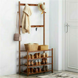 Large Wooden 5 Tiers Hat Coat Stand Clothes Shoe Rack Hanger Hooks Shelf Storage