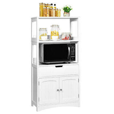 Storage Cabinet Display Shelf Cupboard Wooden Organizer Bathroom White