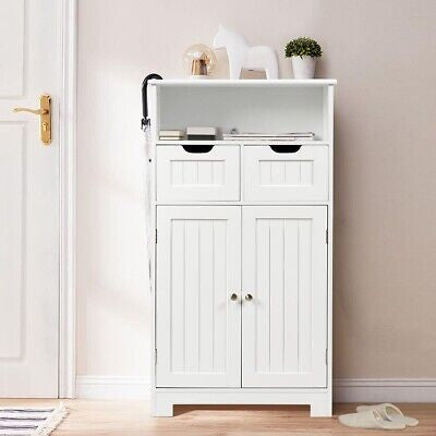 Bathroom Floor Cabinet Toilet Storage Cupboard Wooden Laundry Organizer