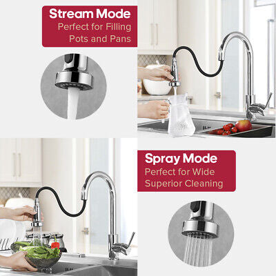 Kitchen Tap Mixer Pull Out Basin Taps Faucet Swivel Spout Chrome 2-Mode