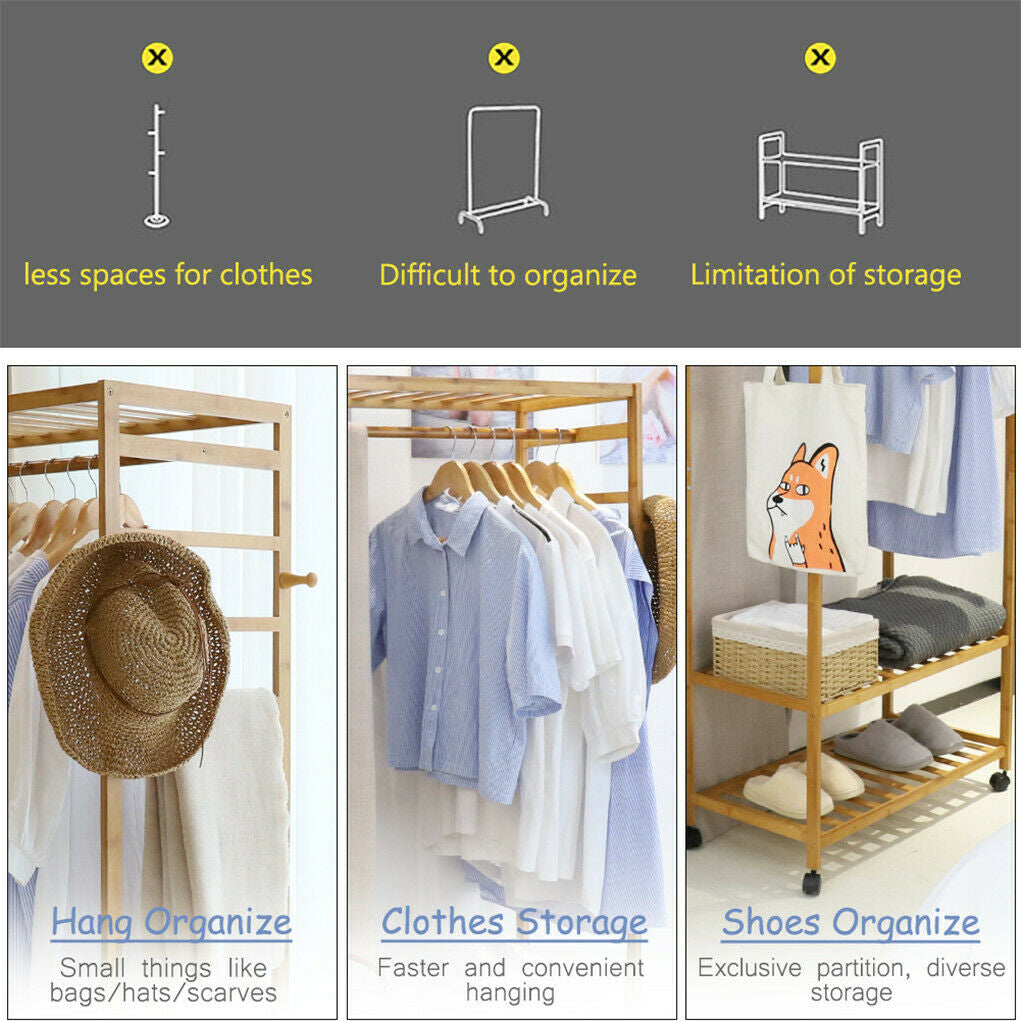 Strong Wooden Clothes Rack With Wheels