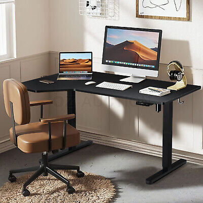 Electric Standing Desk Sit Stand Up Corner Table L Shaped Height Adjustable USB