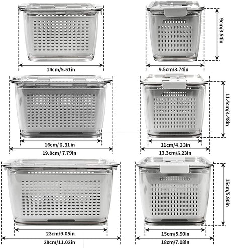 Vegetable and Fruit Storage Container for Fridge Pack of 3 (Light Gray)