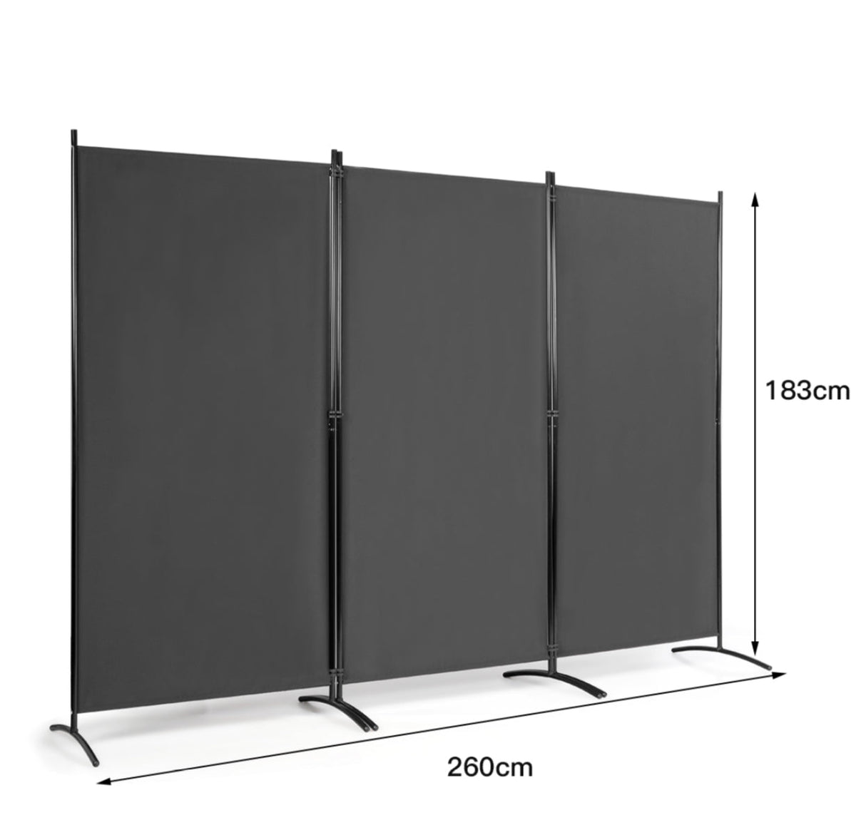 3-Panel Room Divider Folding Privacy Screen with Hinges Steel Base Wood