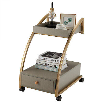 End Table Mobile Storage Cart C-Shaped Rolling Sofa Side Table w/Wheels