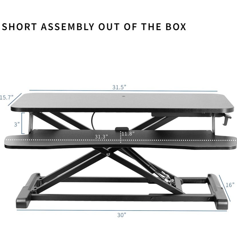 Black Height Adjustable 32 Inch Standing Desk Converter, Sit Stand Dual Monitor and Laptop Riser Workstation (Desk-V000K)