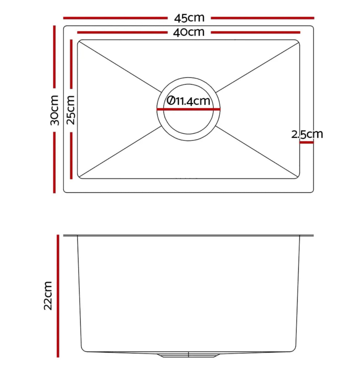 Stainless Steel Kitchen Sink Under/Topmount Sinks Laundry Bowl 450X300MM