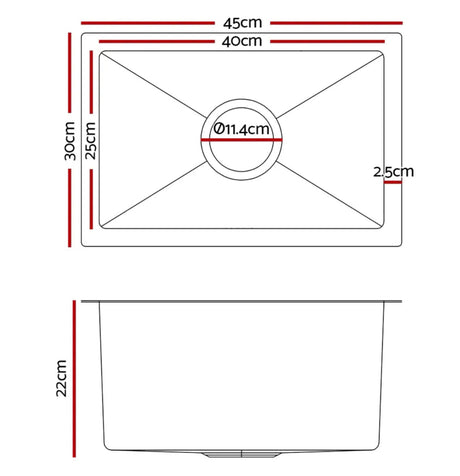 Stainless Steel Kitchen Sink Under/Topmount Sinks Laundry Bowl 450X300MM