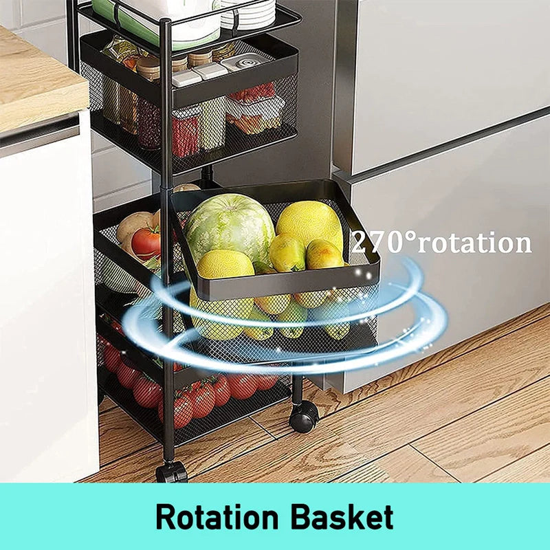 4 Tier Kitchen Trolley Storage Vegetable Rotating Basket Rack Organiser Holder