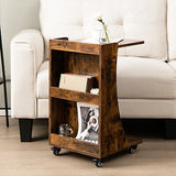 Beside Table Rolling Sofa Side End Table C-Shaped Nightstand Rustic/Grey