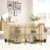 3-tier Glass Console Sofa Table Long Couch Table w/Tempered Glass Shelf & Steel Frame Rectangular Entryway Table Narrow Foyer Table