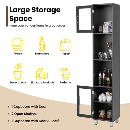 Bathroom Storage Cabinet Tall 5Tier Toilet Cupboard Glass Door White/Black 180CM