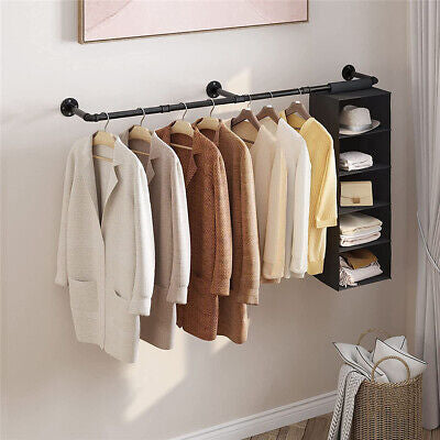 Wall Mount Garment Clothes Closet Storage Rack Hanging Rail Iron Pipe Organiser