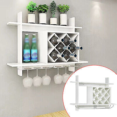 Bottle Glass Hold Wall-Mounted Wood Wine Rack Shelf Storage Bar Home Restaurant