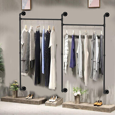 XL Industrial Wall Pipe Rack Commercial Clothes Hanging Rail Organizer 2 Way Use