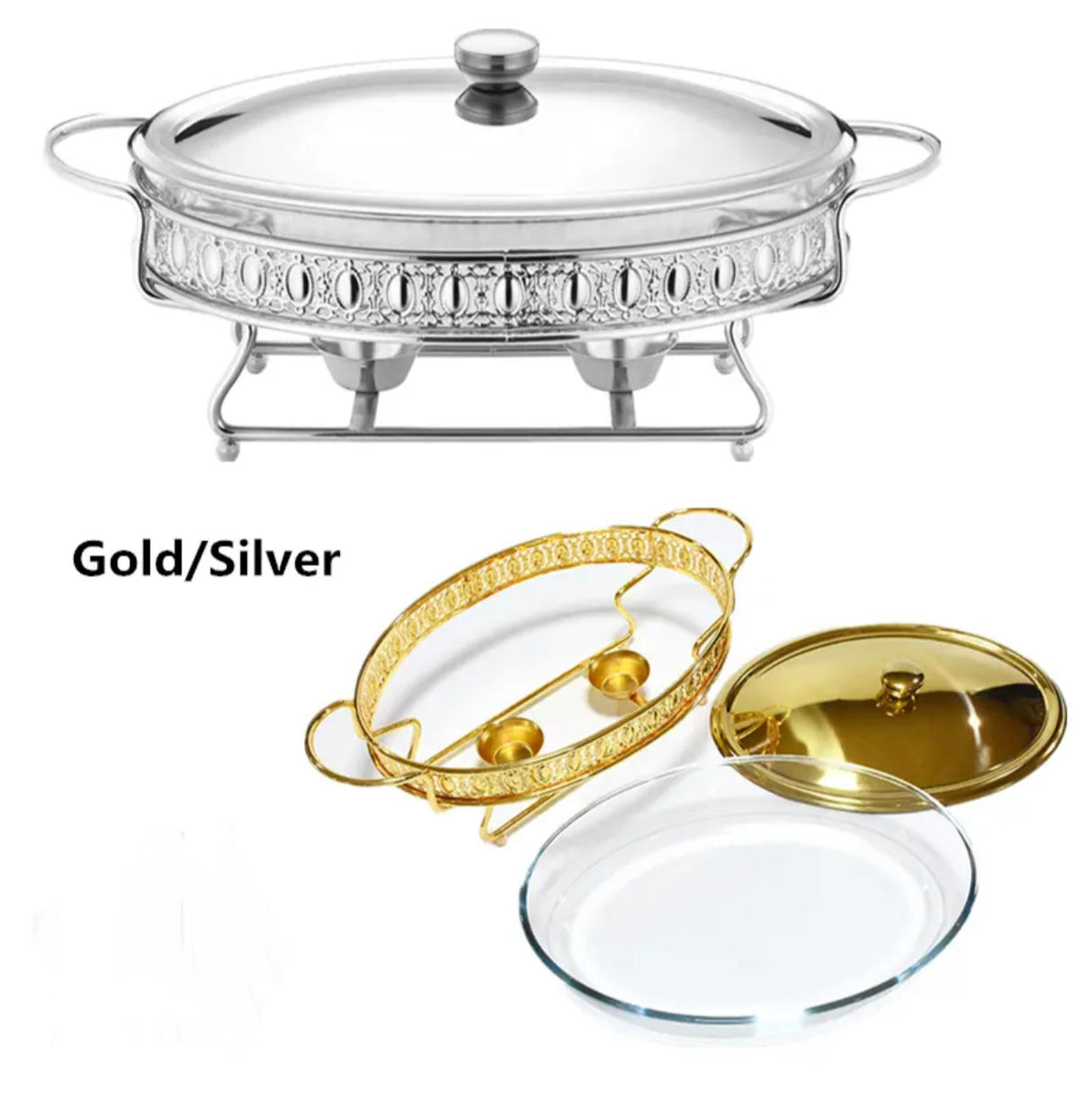 Food Warmer Buffet Alcohol Stove Luxury Golden Oval Hotel Wedding Chafing Dish