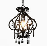 Ceiling Lamp with Beads Living Room Bedroom Lighting Chandelier Hanging Pendant Lamp Home Decorative Light Display Black Round E14