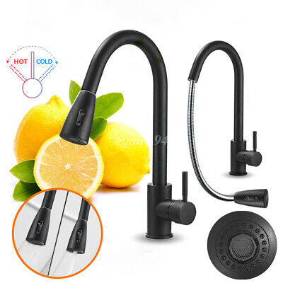 Kitchen Mixer Tap Pull Out Black Sink Laundry Faucet Brass 2-Mode Spray Swivel