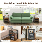 Industrial End Table Nightstand Set of 2 Wooden Bedside Sofa Side Table