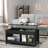 Lift Up Top Coffee Table Modern Open & Hidden Storage Shelf Ivory/Black