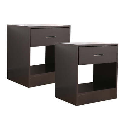 Bedside Table Nightstand with Drawer Set of 2 Brown