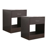 Bedside Table Nightstand with Drawer Set of 2 Brown