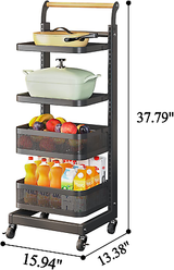 4 Tier Storage Cart,Organizer Rack,Kitchen Trolley on Wheels,Adjustable S