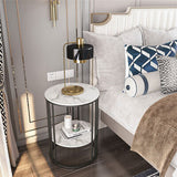 2-Tier Black Marble Side Table Round Coffee Table Nightstand Jewellery Storage