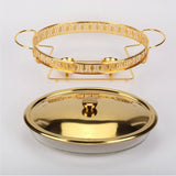 Food Warmer Buffet Alcohol Stove Luxury Golden Oval Hotel Wedding Chafing Dish