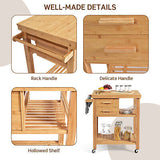 Kitchen Island Cart Bamboo Rolling Trolley Cart Drawers Shelves