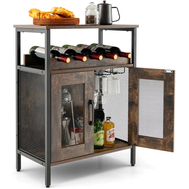 Wine Bar Cabinet Industrial Sideboard Buffet Cabinet w/Removable Wine Rack & Glass Holder Coffee Bar Storage Cabinet