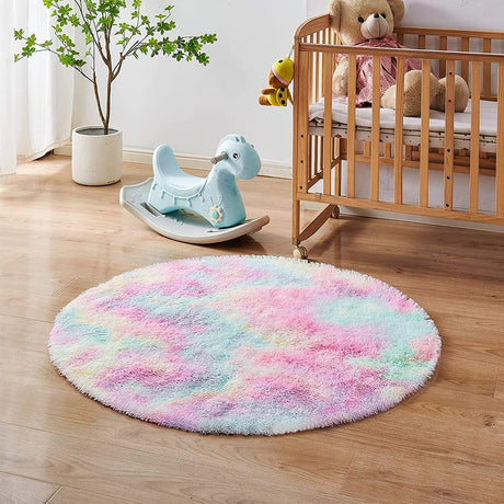 Rainbow Round Abstract Modern Soft Area Rug Grey