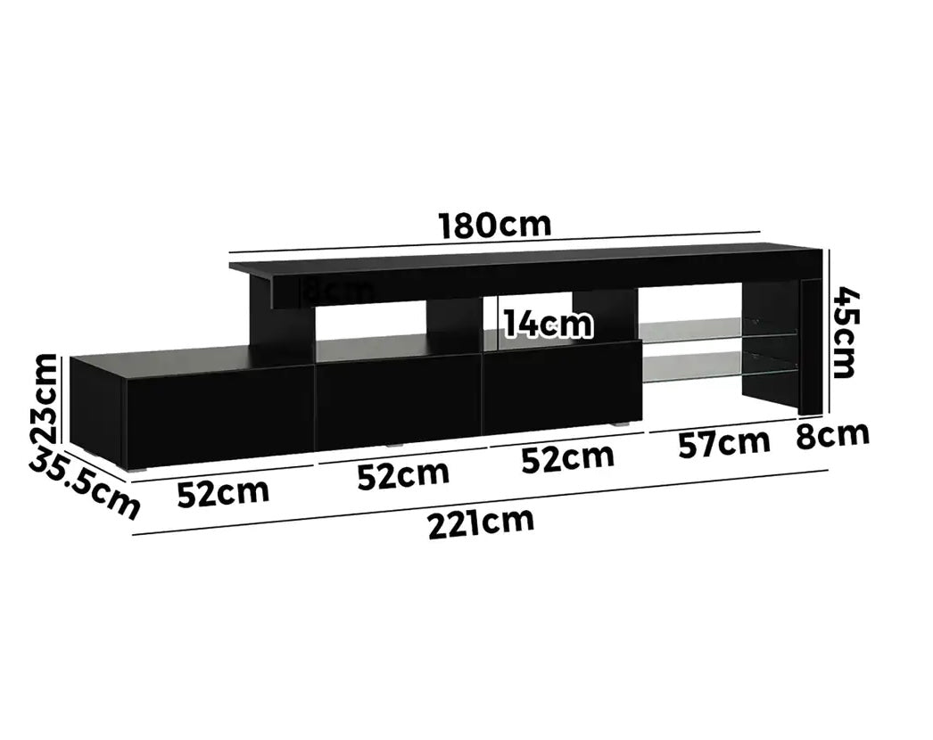 Entertainment Unit TV Stand LED Gloss 220cm - Black