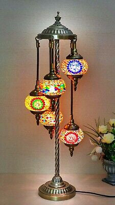 Handmade Turkish Glass Mosaic Floor Lamp - (5 globes) with free LED Light Bulbs