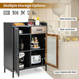 Bar Storage Cabinet Cupboard Kitchen Buffet Sideboard Metal Glass Doors Drawer