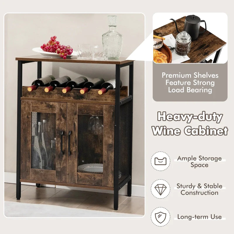 Wine Bar Cabinet Industrial Sideboard Buffet Cabinet w/Removable Wine Rack & Glass Holder Coffee Bar Storage Cabinet