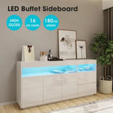 Sideboard Buffet Cabinet High Gloss RGB LED Cupboard 2 Drawers 3 Doors White