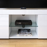 ELEGANT TV Stand Cabinet with Drawers, High Gloss,16 RGB LED Lights, Entertainment Unit Stand 150cm Color, White