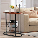 Side Table 2-Tier Coffee Table Oval Narrow End Table Bedside Sofa Table