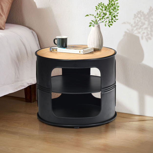 3-tier Round Coffee Table with 2 Storage Shelves