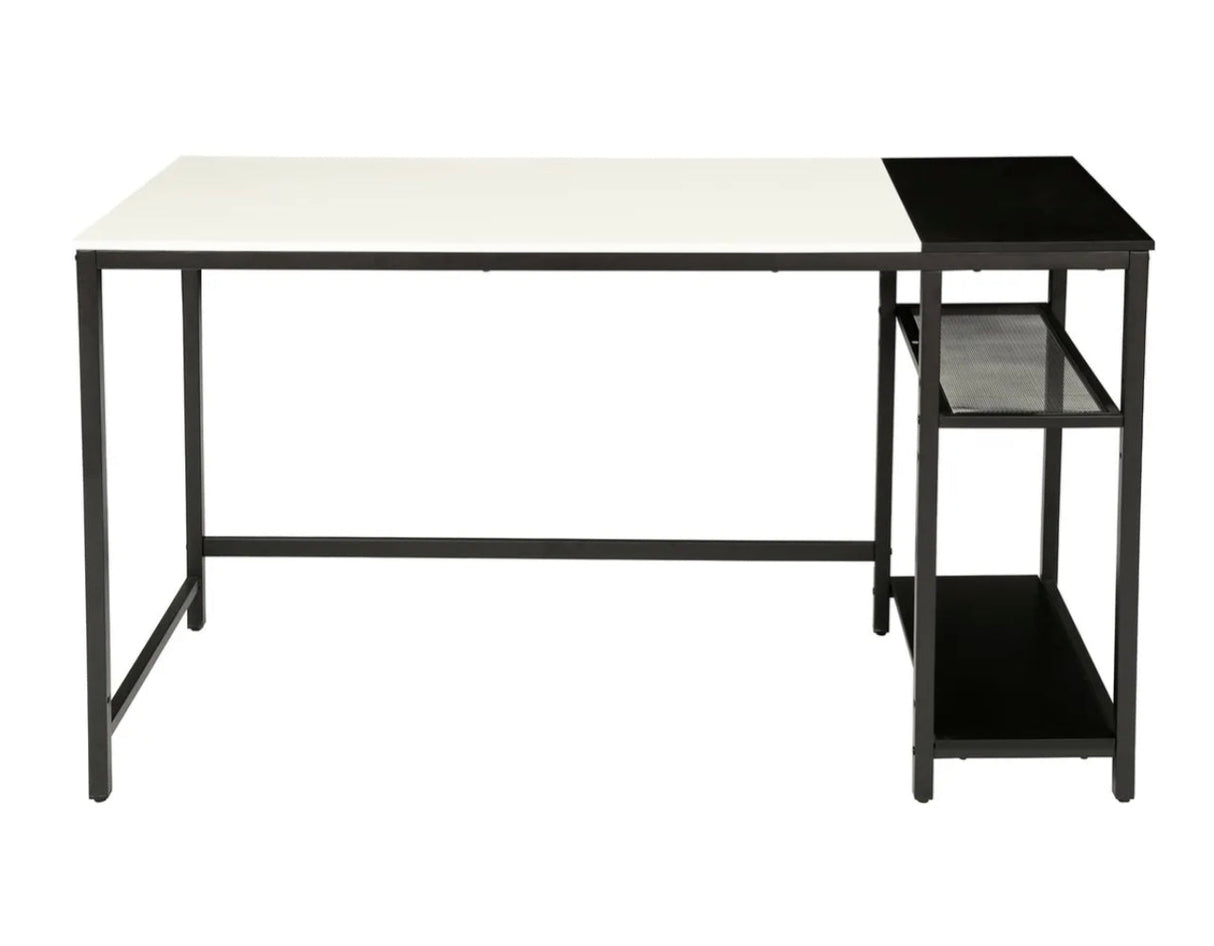 Computer Desk With 2 Tier Shelves Home Office Writing Study Table White Bl