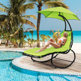 Hammock Chair Swing Lounger Chaise Outdoor Daybed w/ Pillow Canopy Stand Cushion