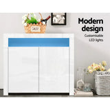 Buffet Sideboard LED High Gloss Storage Cabinet Cupboard 2 Doors White