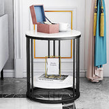 2-Tier Black Marble Side Table Round Coffee Table Nightstand Jewellery Storage