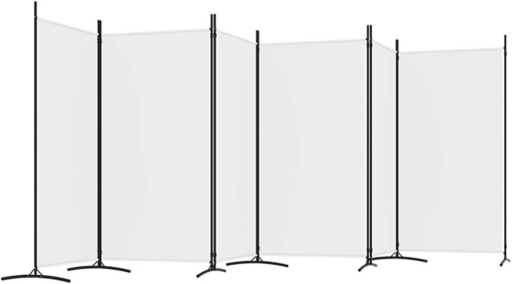 6-Panel Room Divider Living Room Bedroom Partition Privacy Protection Screen Room Separator Folding Dressing Wall White Fabric