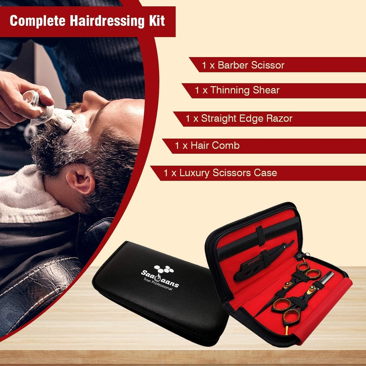 Professional Hair Cutting Scissors Kit - Haircut Scissor for Barber/Hairdresser/Hair Salon + Thinning/Texture Hairdressing Shear for Beautician + Straight Edge Razor + 10 Double Edge Blades with Pouch/Case