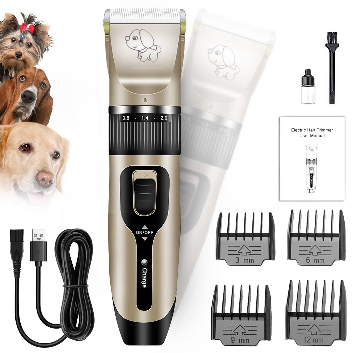 Dog Grooming 9IN1 Pet Hair Clippers, Dog Grooming Kit, Low Noise, Electric Quiet, Rechargeable, Cordless, Suitable for Dogs, Cats, and Other Pets (Clipper Set only)