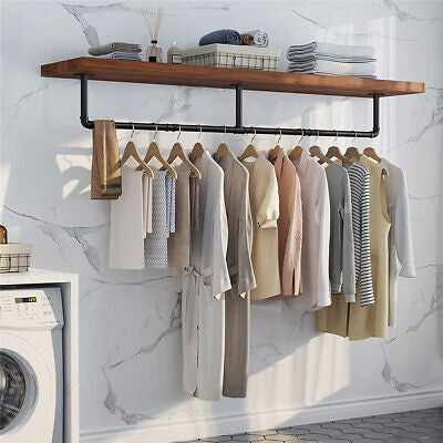 Wall Mount Garment Clothes Closet Storage Rack Hanging Rail Iron Pipe Organiser