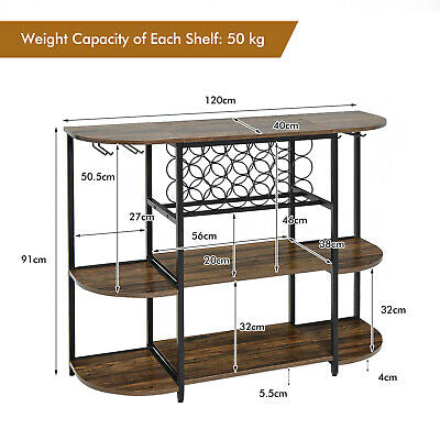 Wine Rack Table Coffee Bar Cabinet Freestanding Liquor Stand Glass Holder Rustic