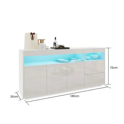 Sideboard Buffet Cabinet High Gloss RGB LED Cupboard 2 Drawers 3 Doors White